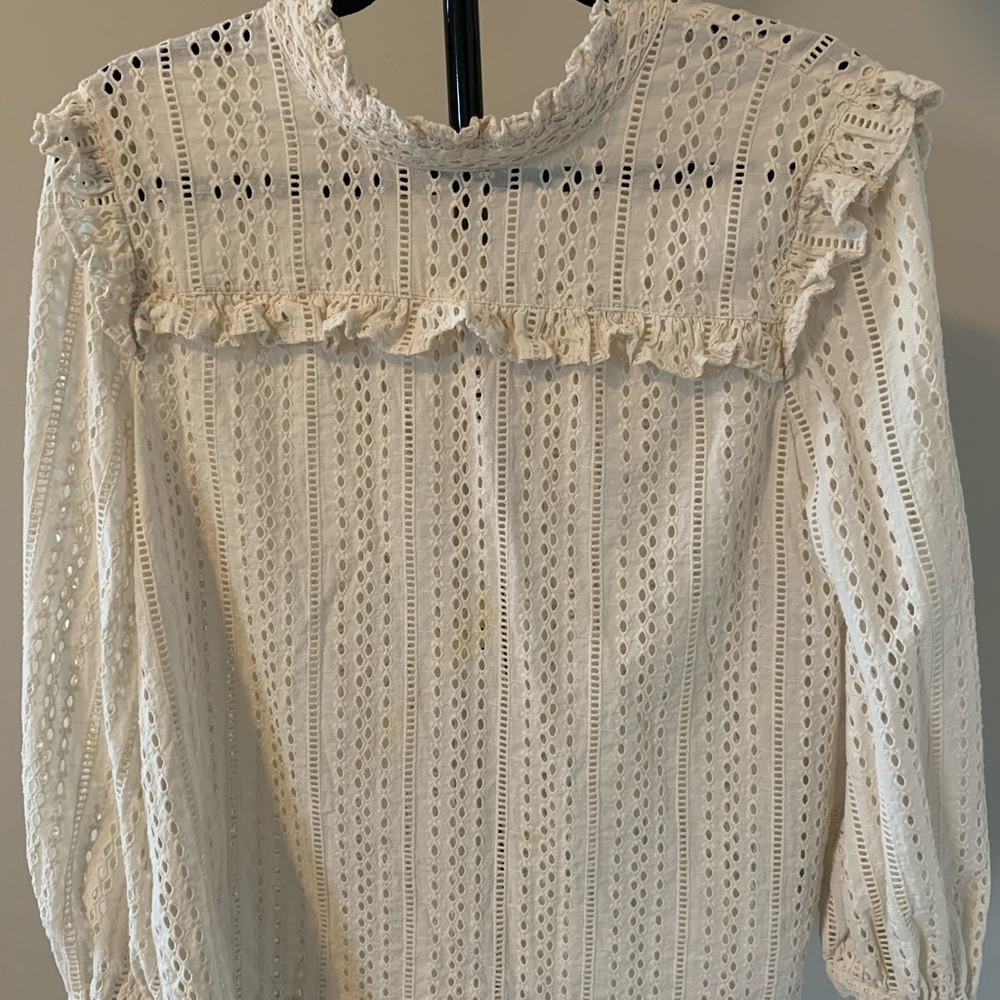 Mockneck eyelet blouse